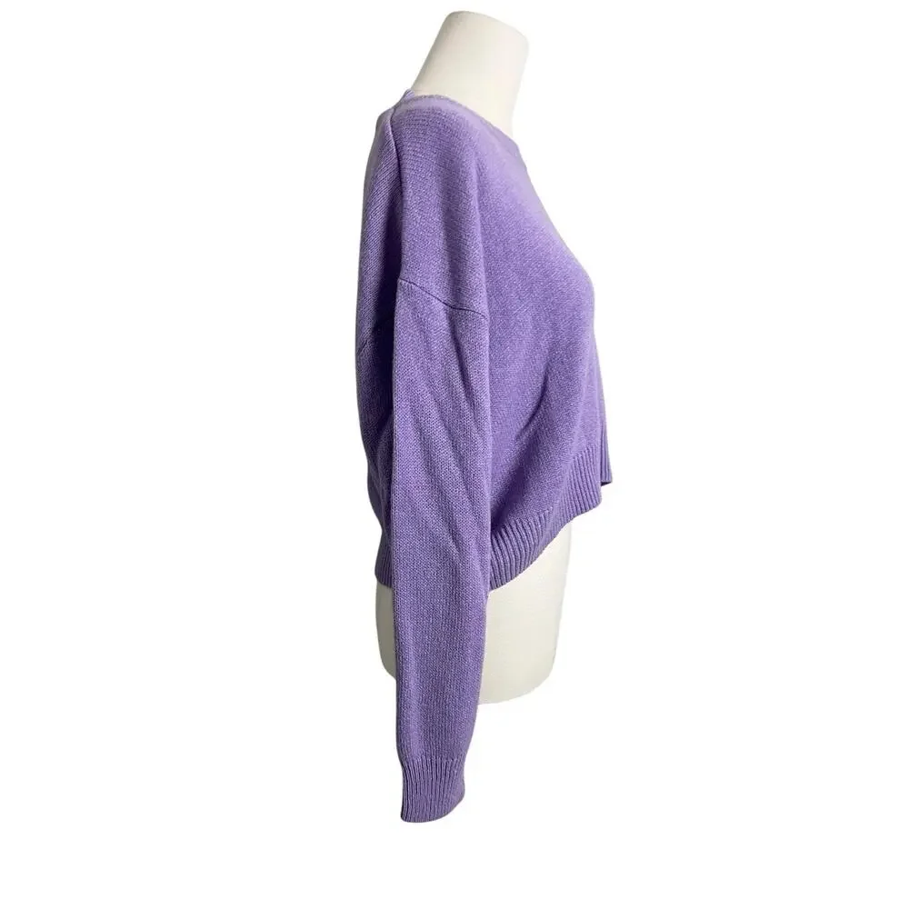 H&M Pullover Sweater Womens Medium Purple Boat Neck Long Sleeve Cropped Knit Top